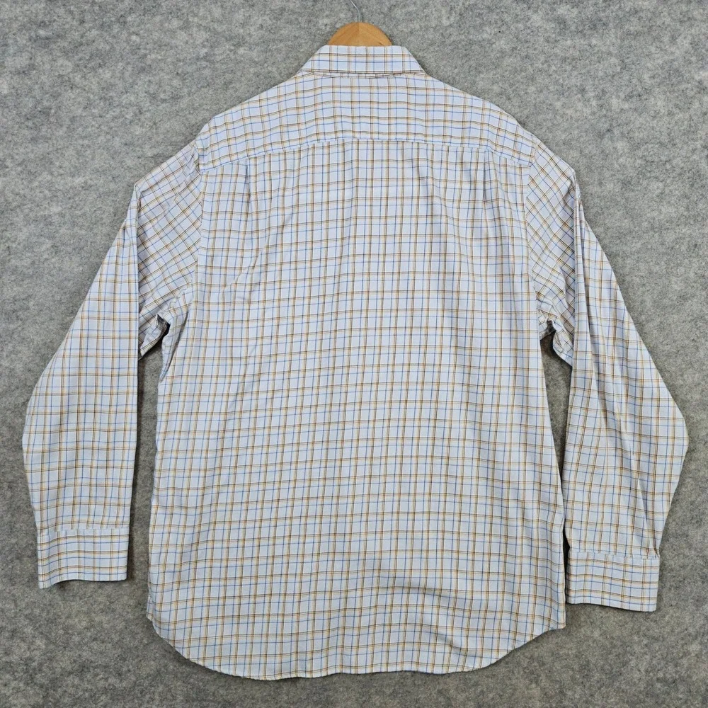 Banana Republic Men's Blue & Brown Windowpane Size XL 17-17 1/2 Dress Shirt Slim